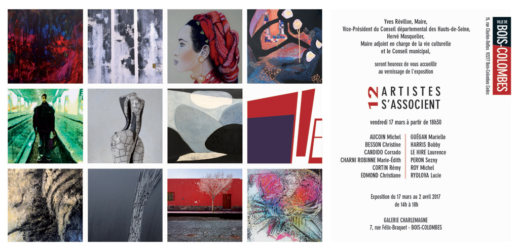 Exposition 
12 artistes s’associent Galerie Charlemagne 7 rue Félix Braquet à Bois Colombes 