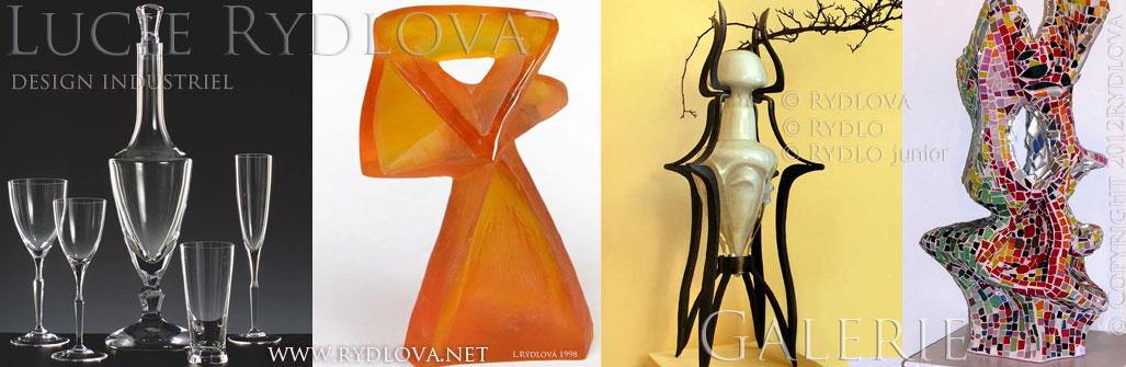 Lucie Rydlova -  partir des collections/muse-priv/une slectiond'oeuvresd'art et du design verre : design industriel Lucie , sculpture pte de verre, Ampfora - le verre souffl avec du fer forg - ide dessine par Rydlo Petr, forg par Rydlo Petr junior , sculpture avec de la mosaque en pte de verre...