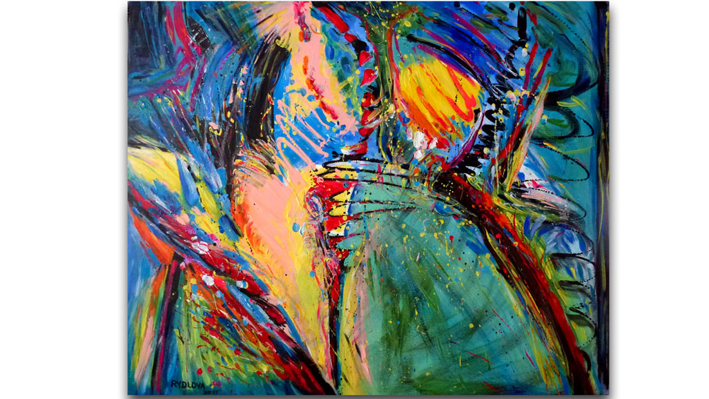 Peinture abstraite Pluie de Météorites Peinture acrylique sur toile 81 x 100 cm
